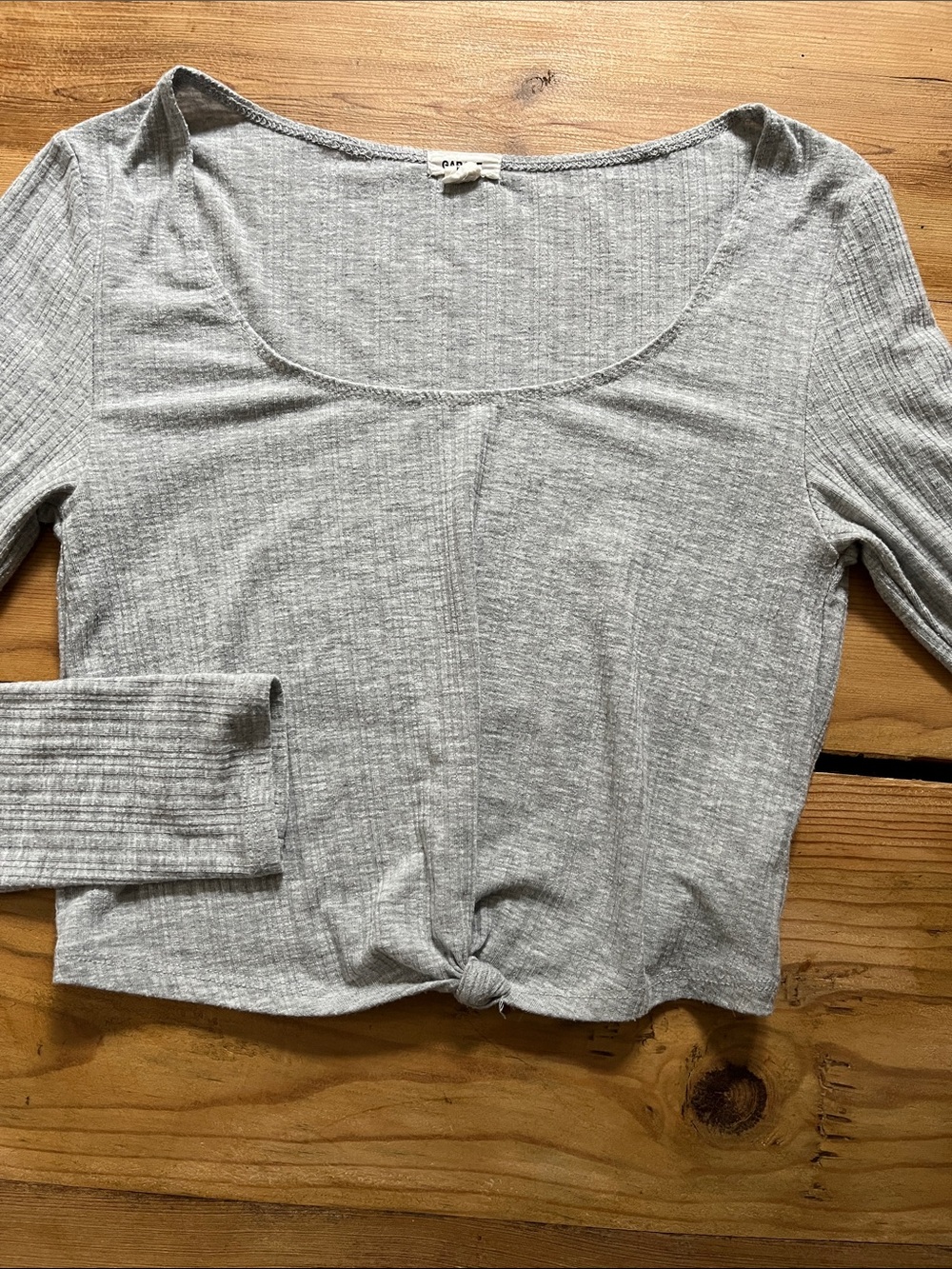 GARAGE S Light Gray Scoop Neck Knot Top Long Sleeves